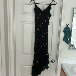 ECI Black and Pink Asymmetrical Slip Dress Cocktail